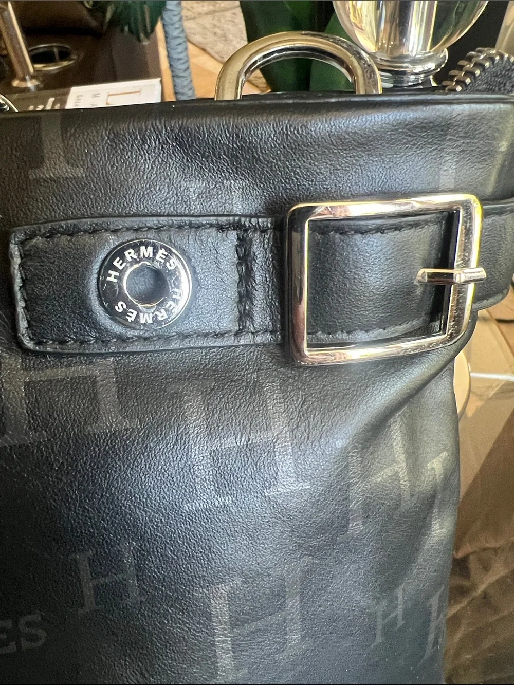 Hermes Black Leather computer bag  with Front Zip